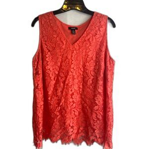 Alfani Coral Lace Overlay Vneck Scallop Hem Tank Blouse Plus Size 14